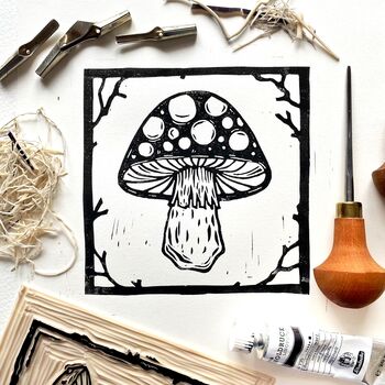 Mushroom 01 Lino Print, 2 of 2