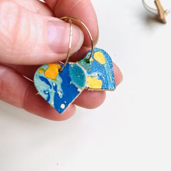 Handmade Leather Heart Hoop Earrings Marbled, 2 of 8