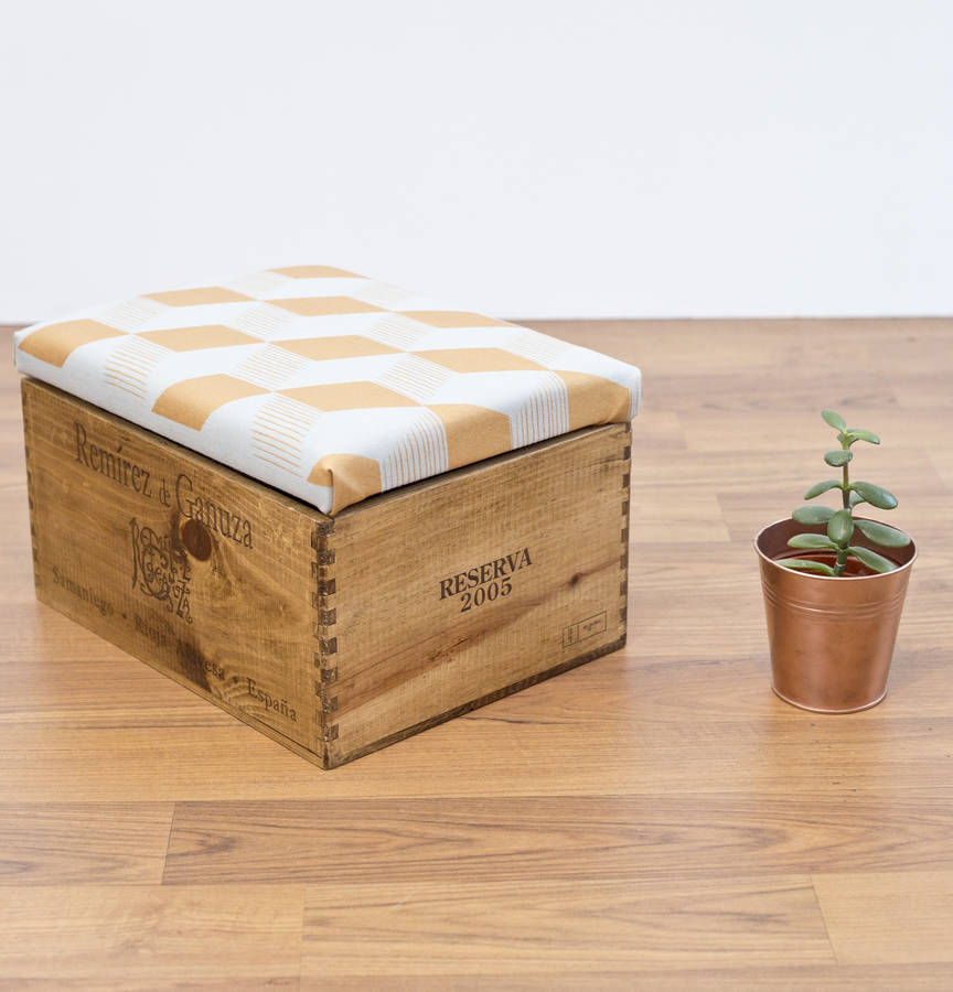 Upcycled Geometric Wine Crate Footstool, Wooden Bottle Crate Footstool