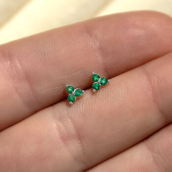 Sterling Silver Triple Birthstone Stud Earrings, 3 of 12
