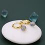 Sterling Silver Genuine Labradorite Stone Beaded Huggie Hoop Earrings, thumbnail 5 of 11