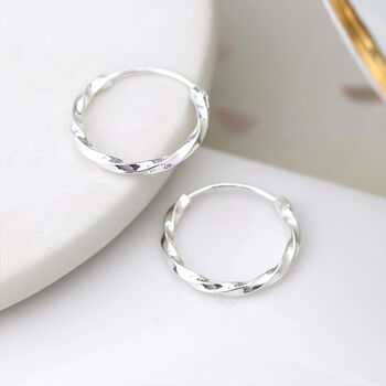 Sterling Silver Twisted Huggie Hoop Earrings, 4 of 10