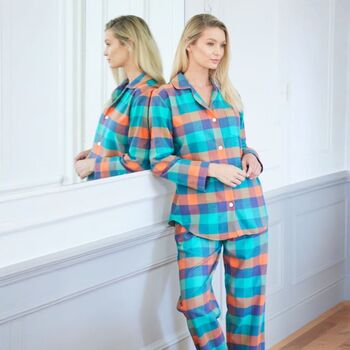 Women's 'Acorn Squash' Check Brushed Cotton Pyjama Set, 2 of 4