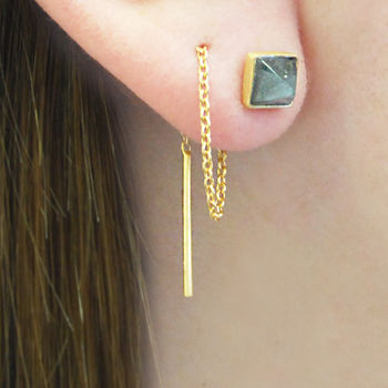Rose Quartz Rose/Gold Plated Threader Earrings, 4 of 5