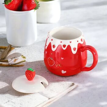 Strawberry Desert And Drink Mug With Lid And Spoon, 10 of 10