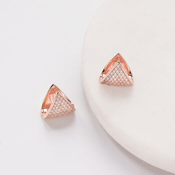 Rose Gold Colour Triangle Crystal Huggie Earrings, 3 of 3