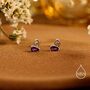 Sterling Silver Extra Tiny Genuine Amethyst Droplet Stud Earrings, thumbnail 4 of 10