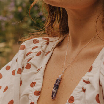 925 Silver Raw Amethyst Wrapped Pendant Necklace, 8 of 9