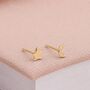 5mm Gold Plated Sterling Silver Mismatched Moon And Star Stud Earrings, thumbnail 3 of 5