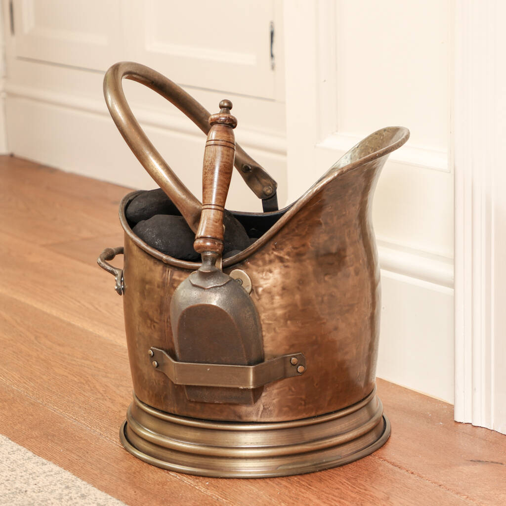 Antique Brass Coal Scuttle With Shovel By Dibor