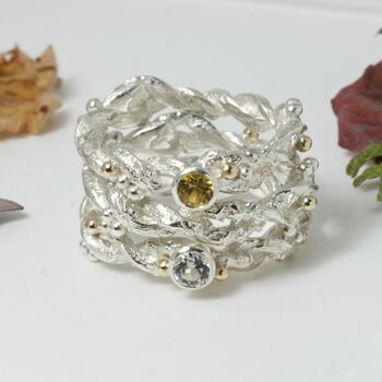 Sapphire Entwined Forest Twig Ring, Silver And Gold, 11 of 12