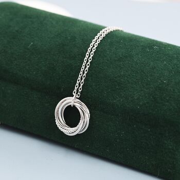 Sterling Silver Interlocking Circles Pendant Necklace With Dotted Details, 3 of 11