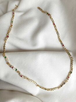 Disco Dots Diamond Emerald And Sapphire Tennis Necklace, 2 of 11