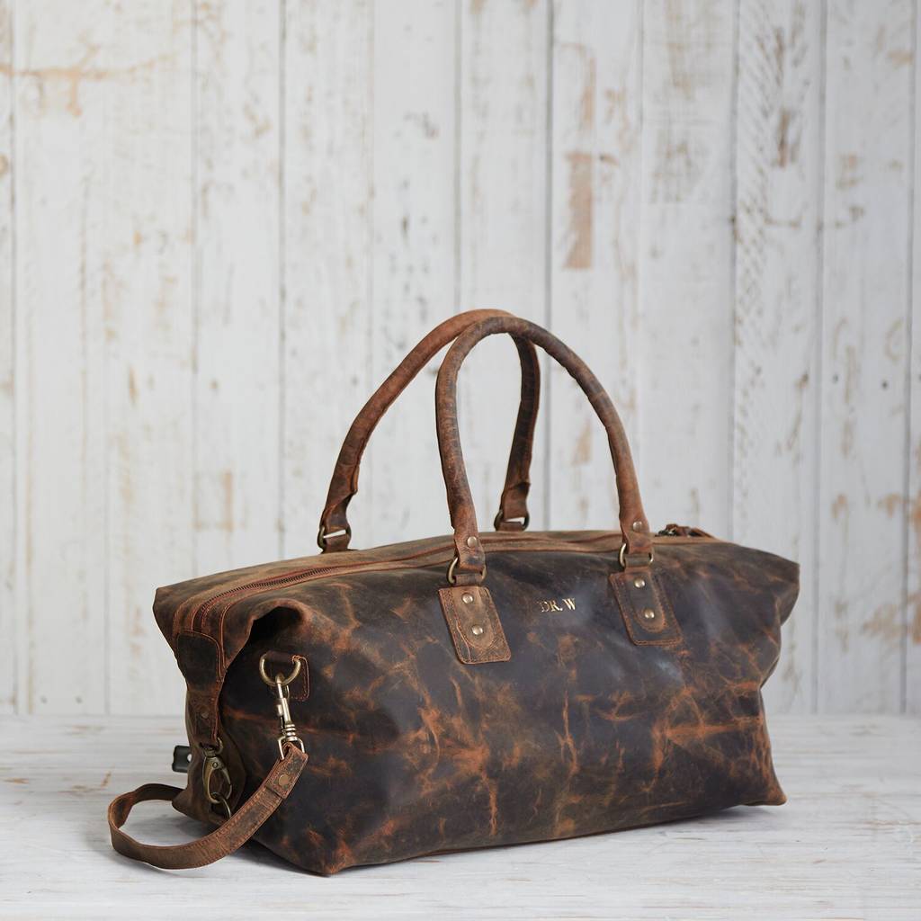 personalised leather overnight bag
