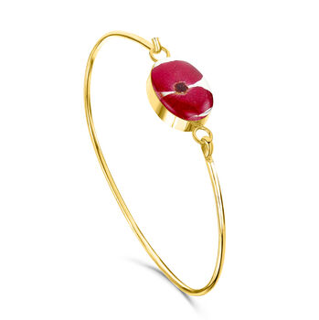 Poppy Bangle | Sterling Silver Oval Charm | Gold Plated Option, 3 of 8