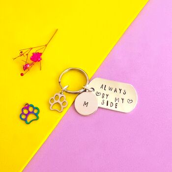 Hand Stamped Always By My Side Pet Dog Memory Jewellery Charm Keyring, 2 of 4