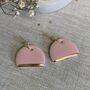 Pink Half Circle Ceramic Earrings 22k Gold Lustre, thumbnail 3 of 4