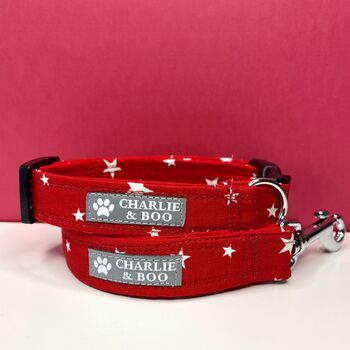 Red And White Star Dog Collar And Lead, 2 of 9