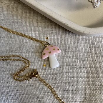Baby Pink Ceramic Charm Mushroom Necklace, 3 of 6