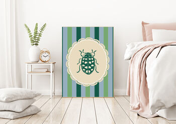 Green Ladybird Stripy Art Print, 4 of 4