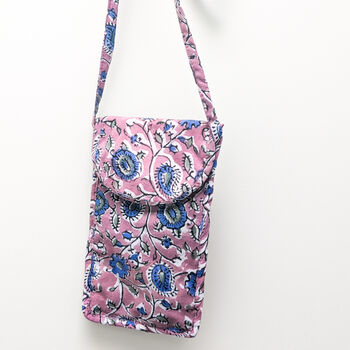 Block Print Mobile Phone Purse Fair Trade Crossbody Bag, 9 of 11