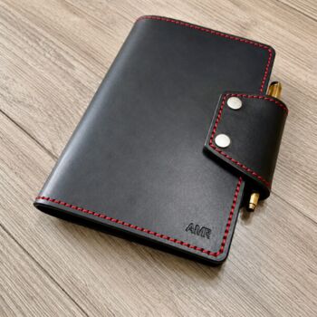 Black A5 Personalised Luxury Leather Journal Cover, Refillable Notebook, 4 of 12