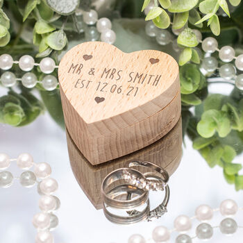Engraved Romance Wooden Heart Wedding Ring Box, 2 of 2