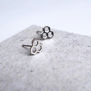 Sterling Silver Honeycomb Stud Earrings, 4 of 6