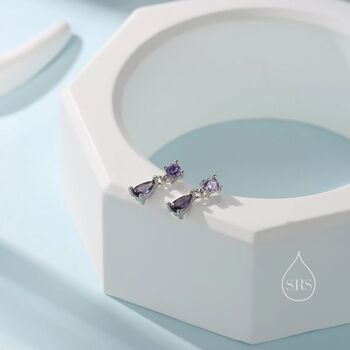 Amethyst Purple Double Cz Stud Earrings Sterling Silver, 3 of 12