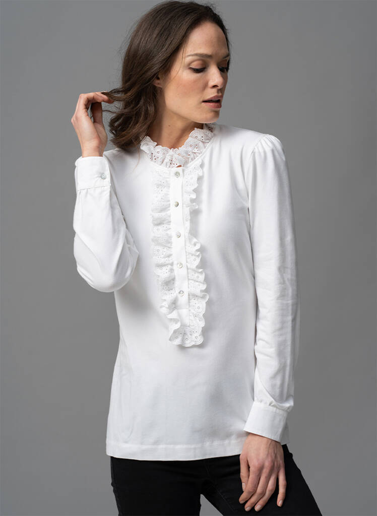 Cherie White Lace Trim Jersey Shirt By The Shirt Company ...