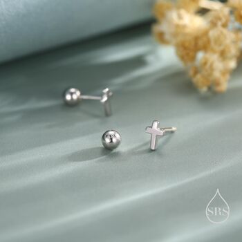 Sterling Silver Tiny Cross Earrings, 2 of 12