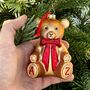 Personalised Teddy Bear Glass Christmas Tree Decoration With Gift Box, thumbnail 1 of 4