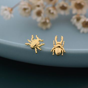 Sterling Silver Tiny Mismatched Stag Beetle Stud Earrings, 7 of 12