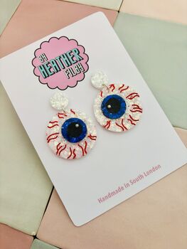 Eyeball Glitter Resin Earrings / Spooky Halloween Jewellery / Surrealist Jewellery / Fun Gift For Her, 4 of 6