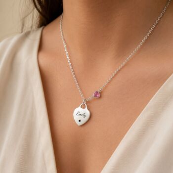 Personalised Birthstone Heart Pendant Necklace With Name Symbol, 3 of 8