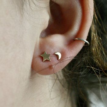 Tiny Solid 9ct Gold Star And Moon Stud Earrings, 5 of 8