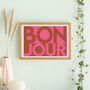 Bonjour Pink And Red Typography Print, thumbnail 1 of 3