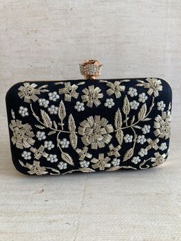 Black Handcrafted Raw Silk Clutch Bag, 4 of 10