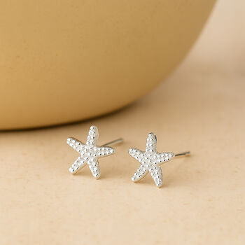 Sterling Silver Dainty Starfish Stud Earrings, 2 of 6