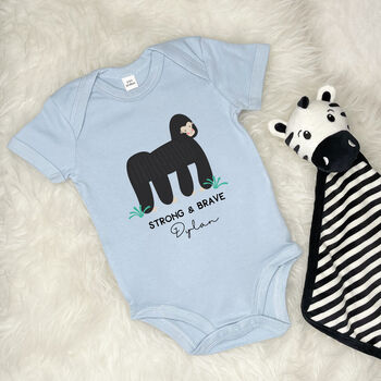 Strong And Brave Gorilla Personalised Jungle Babygrow, 2 of 8