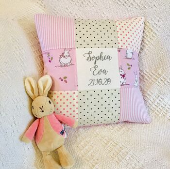 Personalised Pink And Grey Bunny Name Cushion, 5 of 7