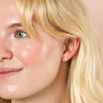 Stainless Steel Tiny Star Stud Earrings In Gold, 3 of 3