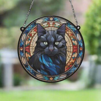 Cat Black Stained Glass Effect Suncatcher, 2 of 6