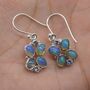 Floral Blue Opal Earrings: Silver, Cubic Zirconia, Dangle Drop, October Birthstone, thumbnail 1 of 6