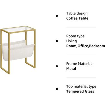 Glass Side Table End Table With Magazine Holder Sling, 4 of 9
