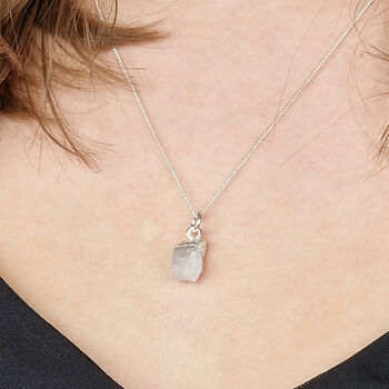 925 Sterling Silver Raw Moonstone Crystal Necklace, 2 of 3
