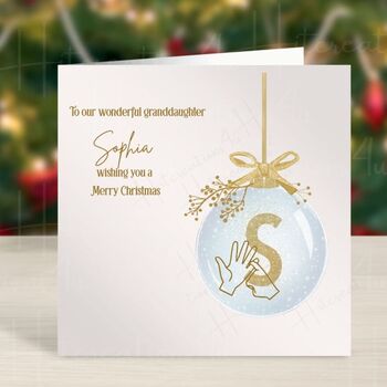 Personalised Christmas Card Gold Bauble Bsl Or English, 2 of 7