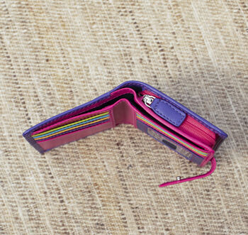 Purple Multi Colour Leather Purse Wallet Rfid, 8 of 11