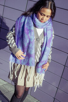 Lilac Blue Leopard Print Warm Two Tone Scarf, 5 of 8