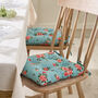 Set Of Two Tie On Blue Rose Seat Pads, thumbnail 1 of 5
